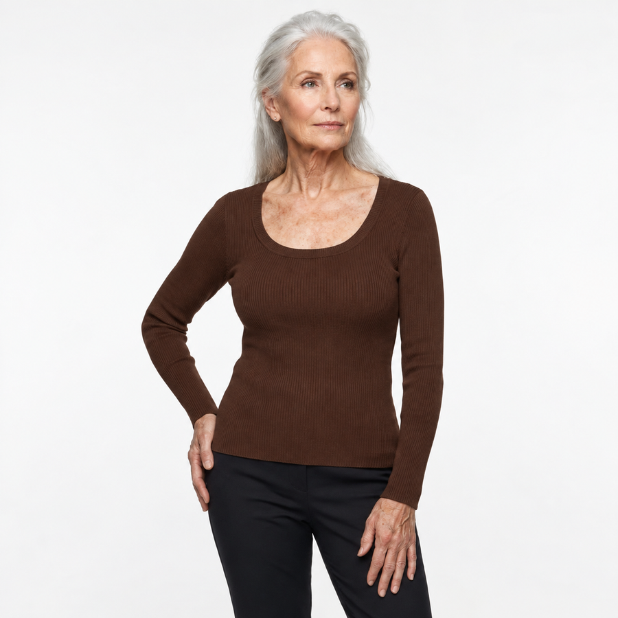 Ribbed Cotton Long-Sleeve Sculpt Top with Built-In Bra