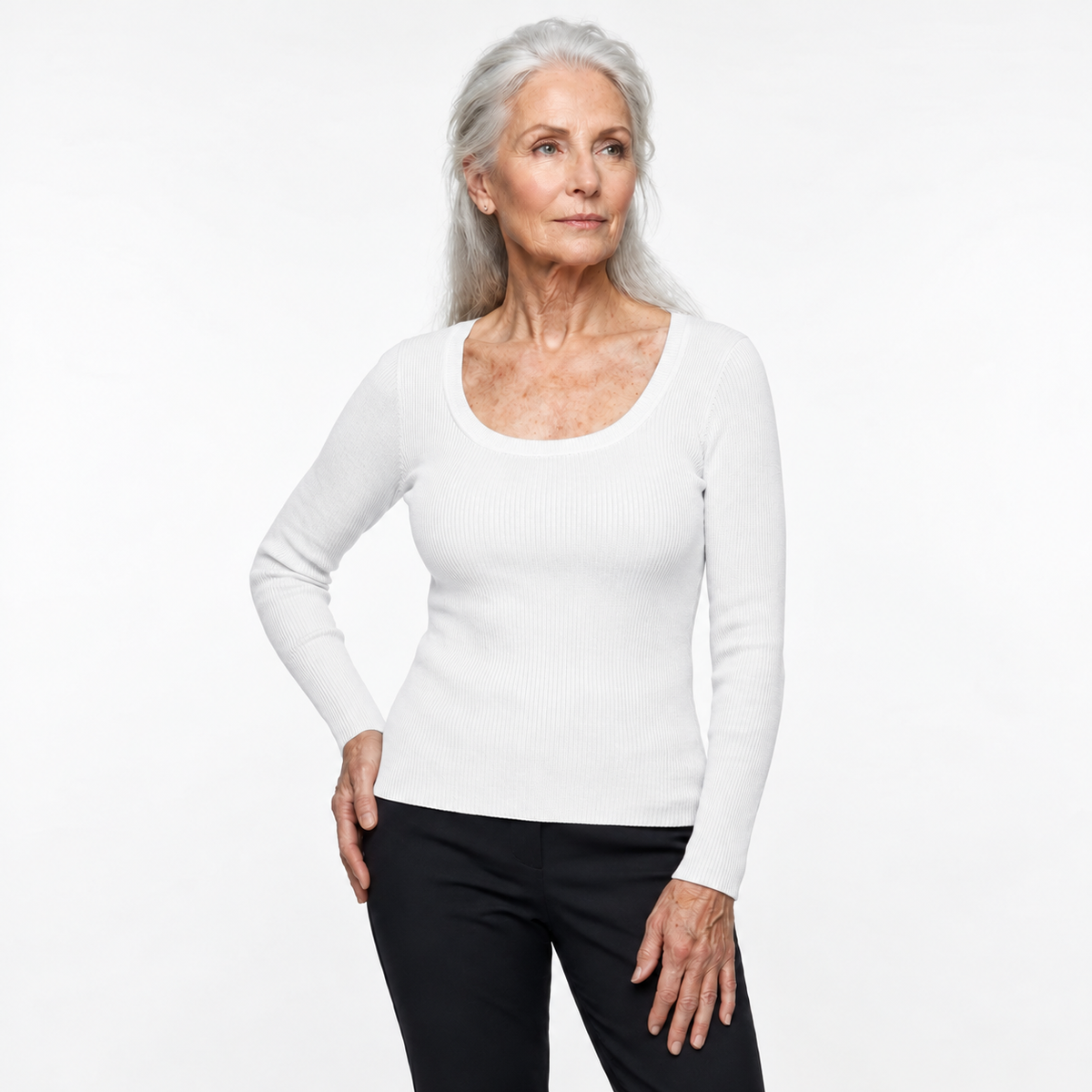 Ribbed Cotton Long-Sleeve Sculpt Top with Built-In Bra